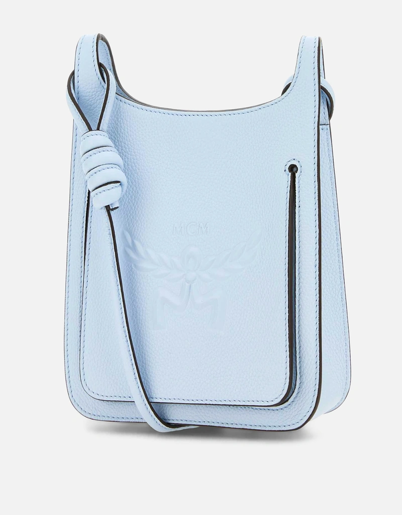 MCM パステルライトブルーレザーミニヒンメルホボクロスボディバッグ