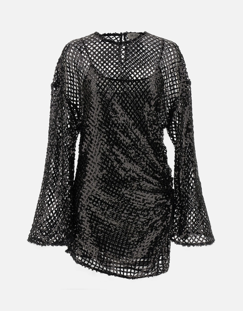navy blue elegant dress The Attico Gathered Sequin-embellished Crepe De Chine Mini Dress – Runway  Catalog