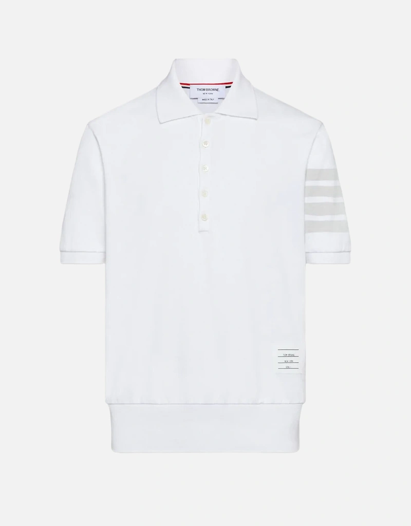 THOM BROWNE ホワイト ポロシャツ Thom Browne メンズ4バーカットコットンピケポロシャツ (すべての新品