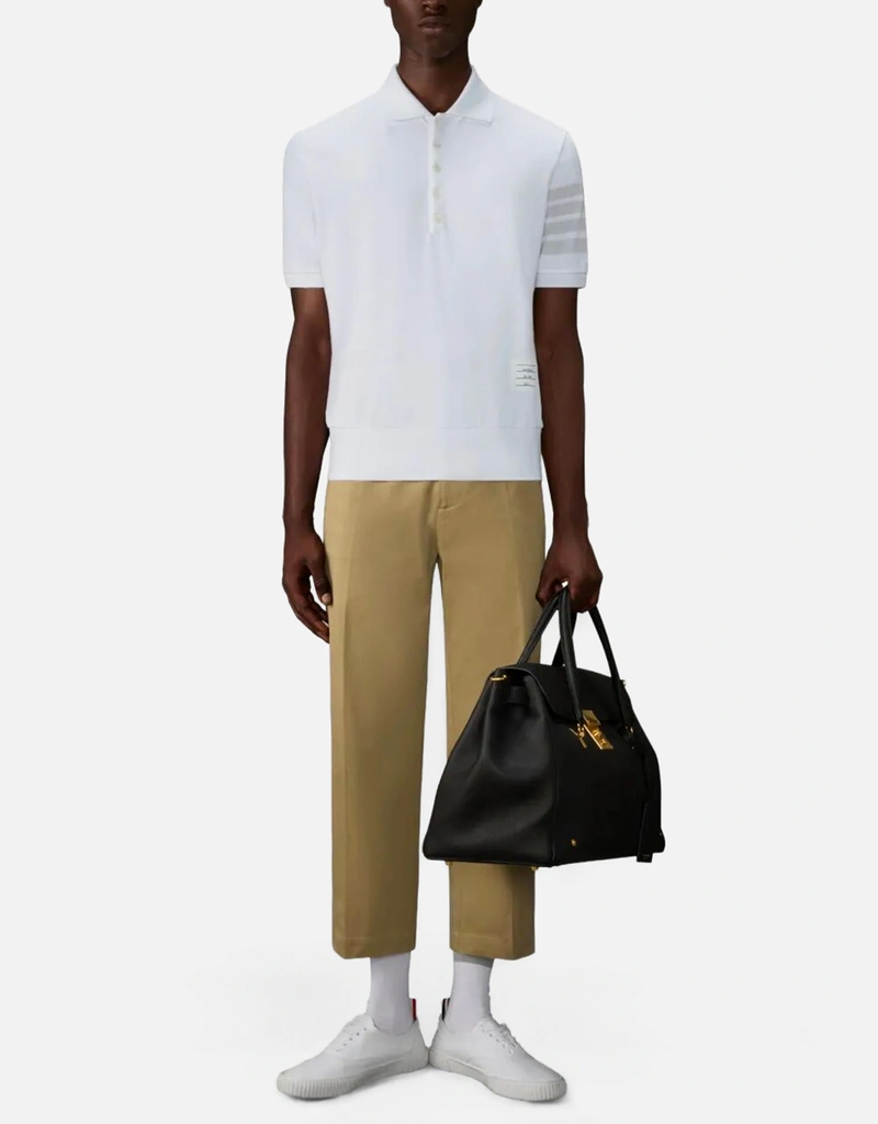 Thom Browne メンズ4バーカットコットンピケポロシャツ (すべての新品