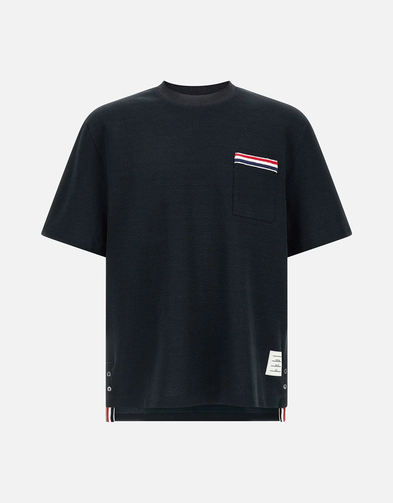 Thom Browne メンズ コットンリネン混紡 RWB刺繍ポケットTシャツ