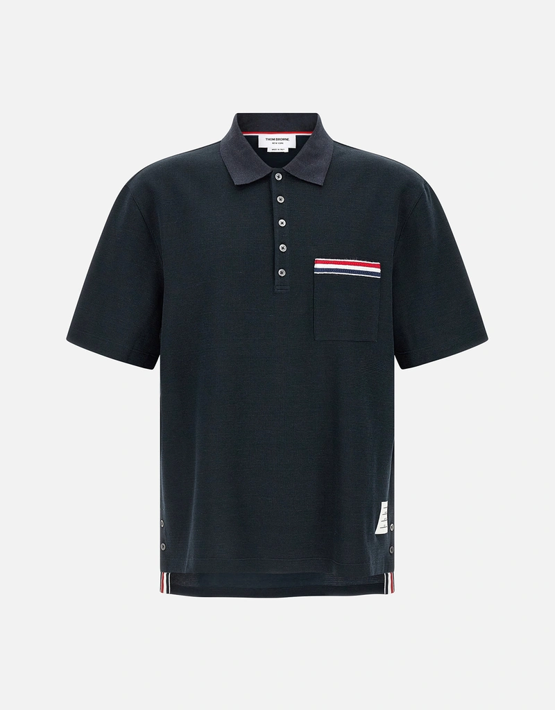 Thom Browne メンズNastro RWB綿麻混紡ポロシャツ (すべての新品