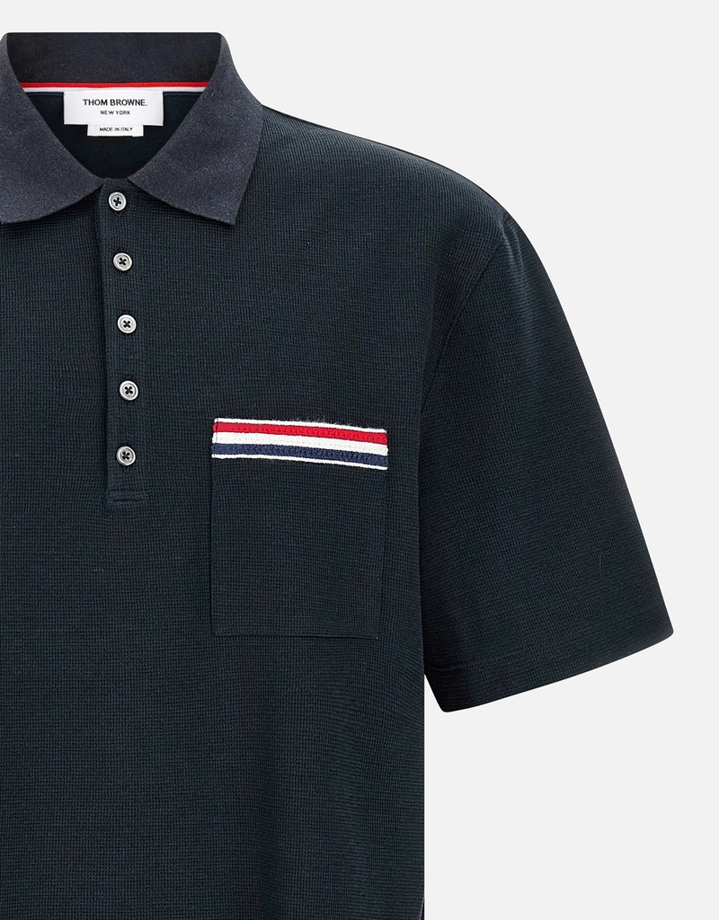 Thom Browne メンズNastro RWB綿麻混紡ポロシャツ (すべての新品