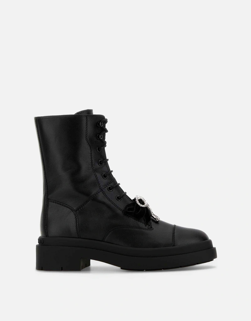 39 JIMMY CHOO レースアップ ショートブーツ　黒 25.5 JIMMY CHOO ブラックレザーボウディテールラウンドトゥレースアップ