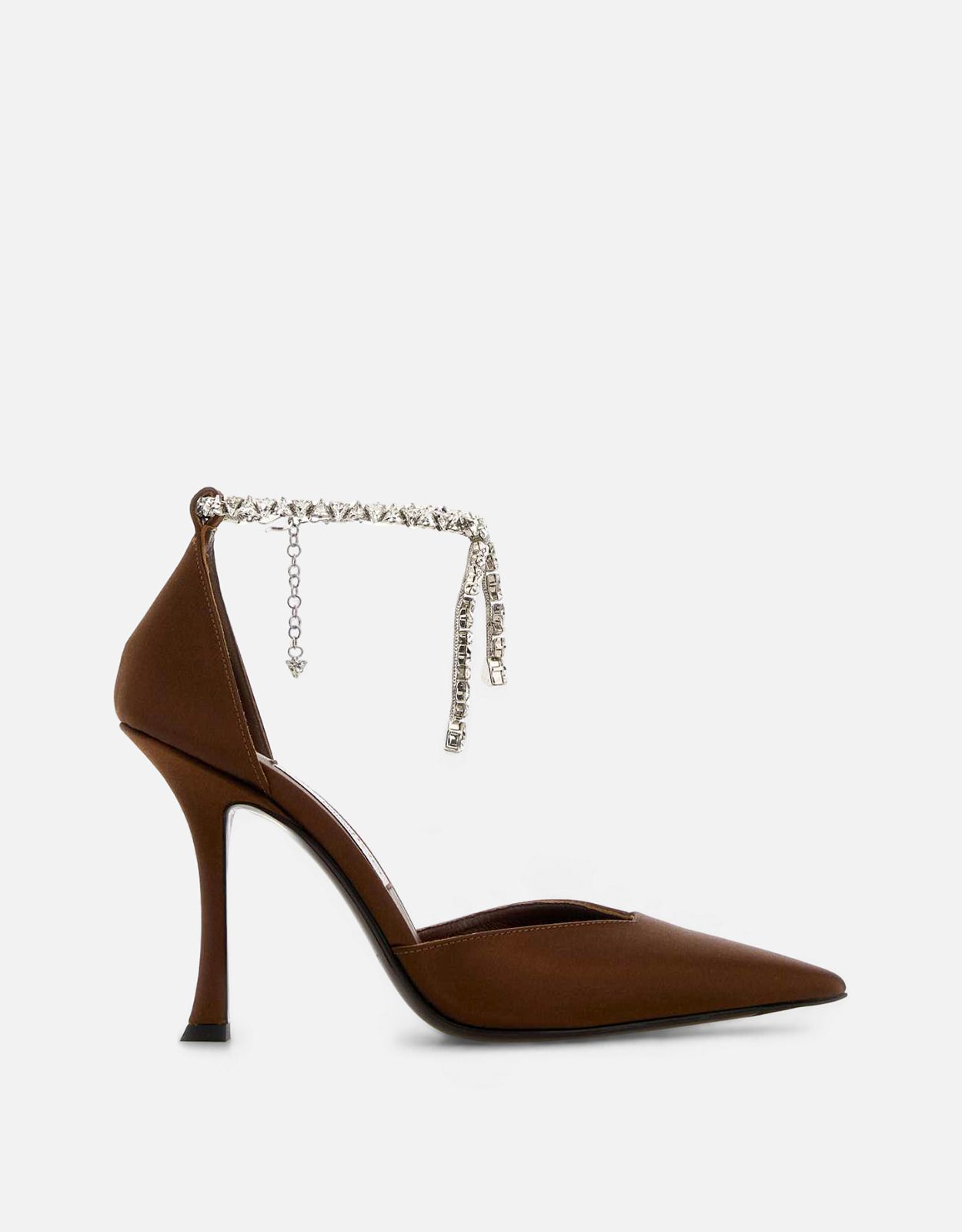 JIMMY CHOO ブラウンサテンジュエルストラップポインテッドトゥ