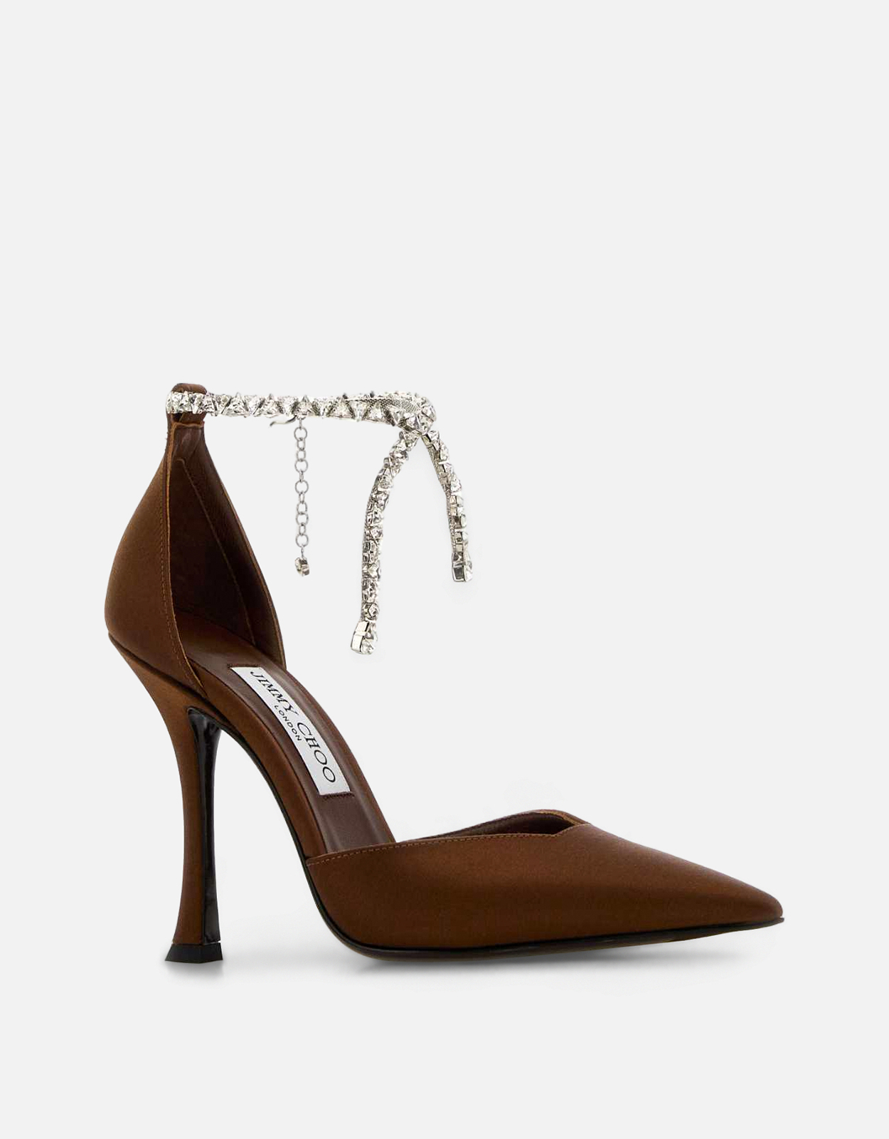 JIMMY CHOO ブラウンサテンジュエルストラップポインテッドトゥ