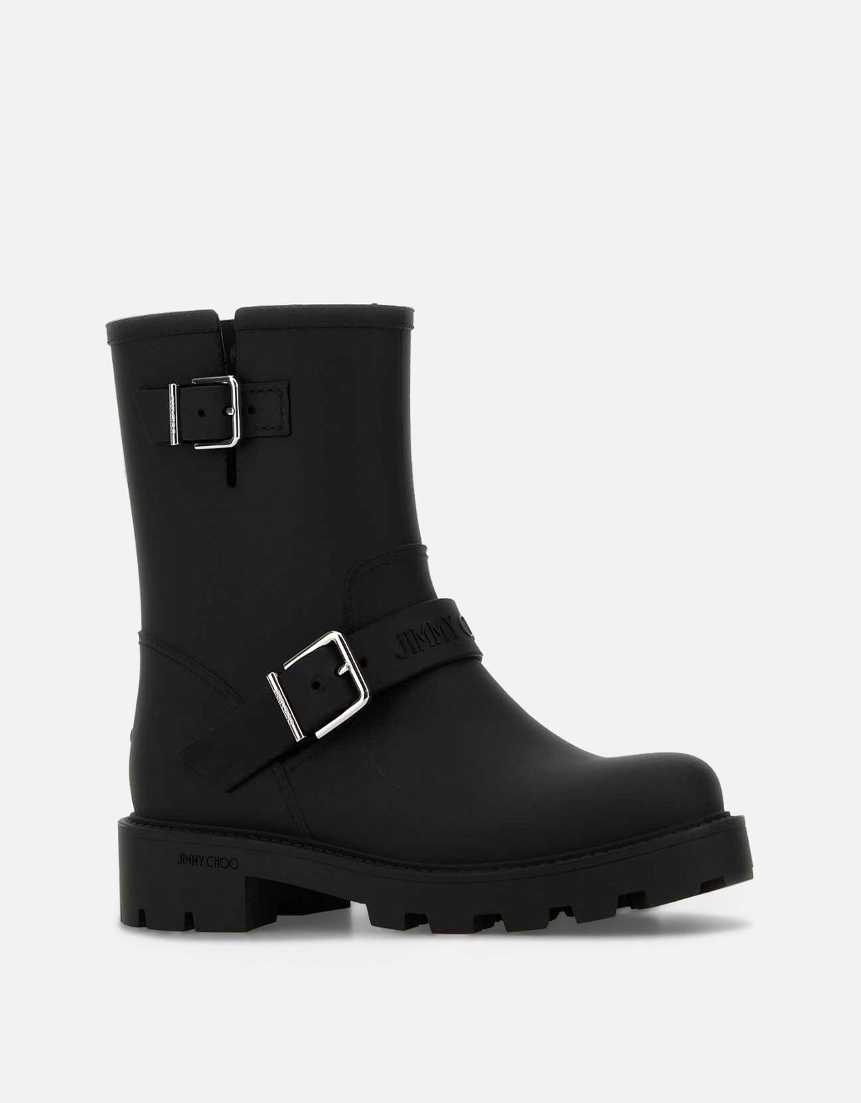 JIMMY CHOO ブラックラバーバイカー レイン アンクルブーツ () IFCHIC.COM