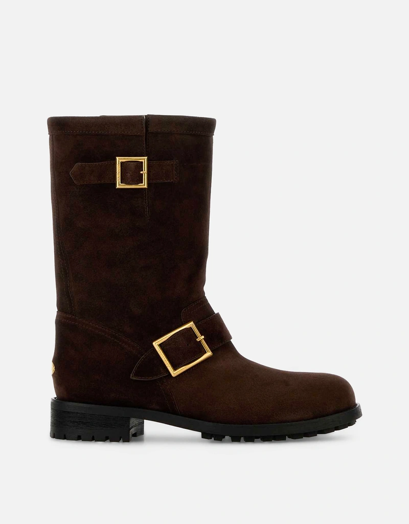 JIMMY CHOO チョコレートスエードバイカーアンクルブーツ () IFCHIC.COM