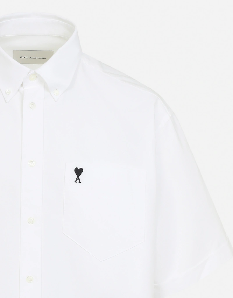 AMI Paris Men's White Cotton Boxy Embroidered Shirt (All New In
