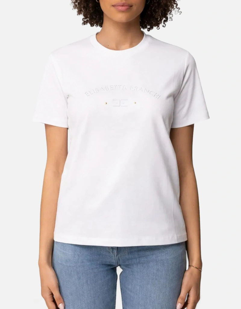 Elisabetta Franchi Cotton Logo Embroidery T-Shirt (All New In