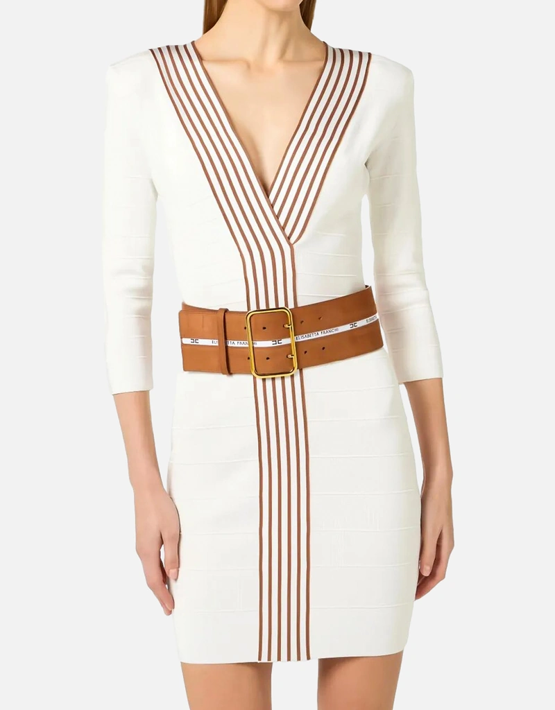 Elisabetta Franchi ストライプバンド付きニット生地ドレス (すべての