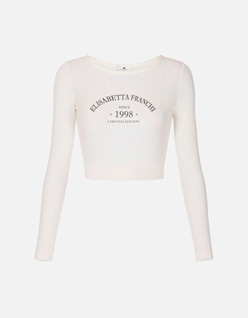 ELISABETTA FRANCHI ロゴニットトップス38 Elisabetta Franchi Knit Top With Printed Logo (All New In) IFCHIC.COM