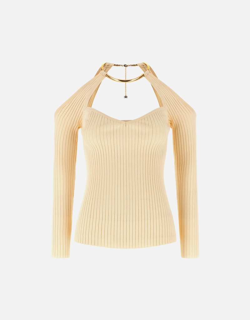 トップス ELISABETTA FRANCHI Elisabetta Franchi Knit Top with Jewel Detail (All New In) IFCHIC.COM
