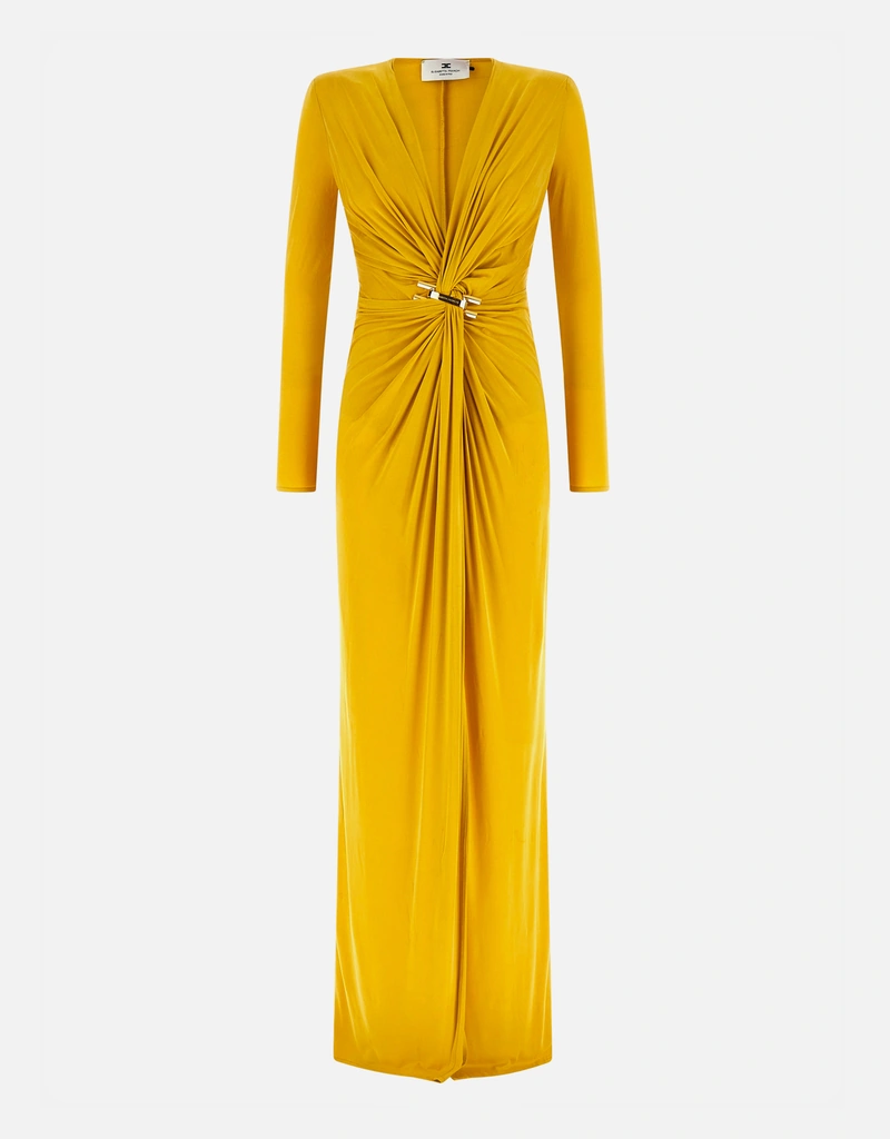 Elisabetta Franchi Red Carpet Cupro Jersey Slim Fit Dress With Jewel Logo (All New In) IFCHIC.COM Elisabetta Franchi Red Carpet Cupro Jersey Slim Fit Dress With Jewel Logo (All New In) IFCHIC.COM