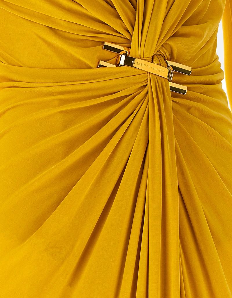 Elisabetta Franchi Red Carpet Cupro Jersey Slim Fit Dress With Jewel Logo  (All New In) IFCHIC.COM