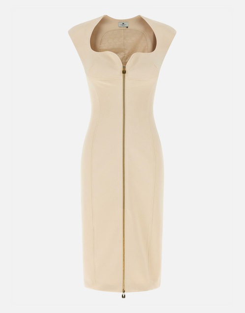 ELISABETTA FRANCHI✨️ミニ丈ドレス 総柄 ゴールド金具 42 Elisabetta Franchi ダブルレイヤーストレッチクレープ ハートネック