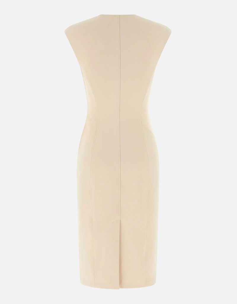 adrianna papell beaded blouson long dress Beige Midi Dress Round Neck Colour Blocked Knit