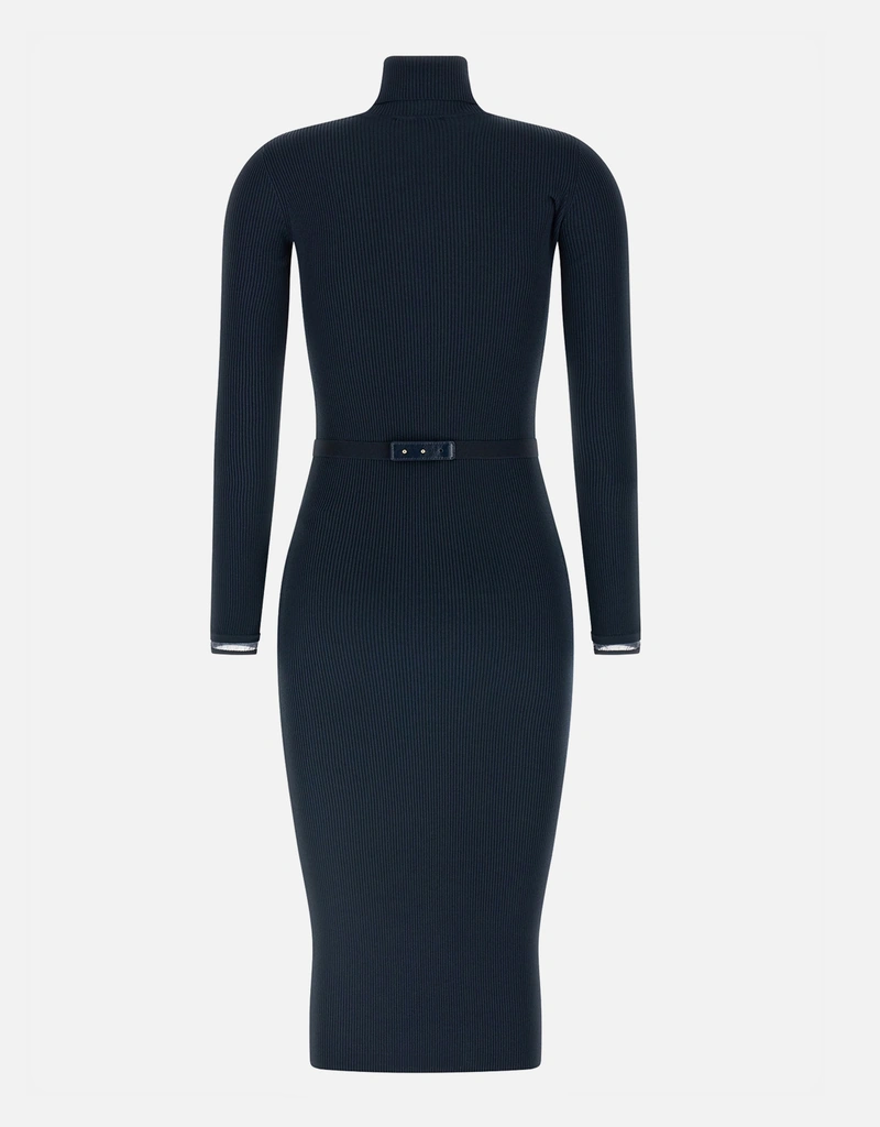 long sleeve georgette dress Kristen Georgette Midi Dress in Polka Dot Navy