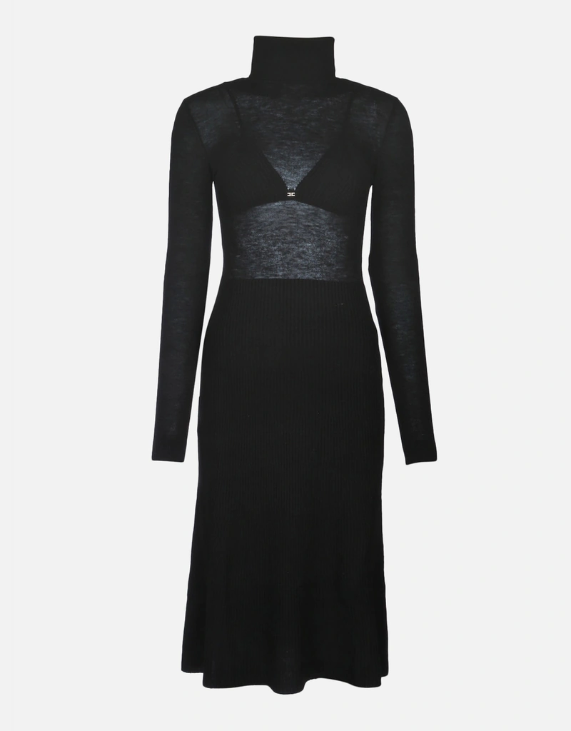 Elisabetta Franchi Wool Blend Turtleneck Slim Fit Midi Dress (All New In)  IFCHIC.COM