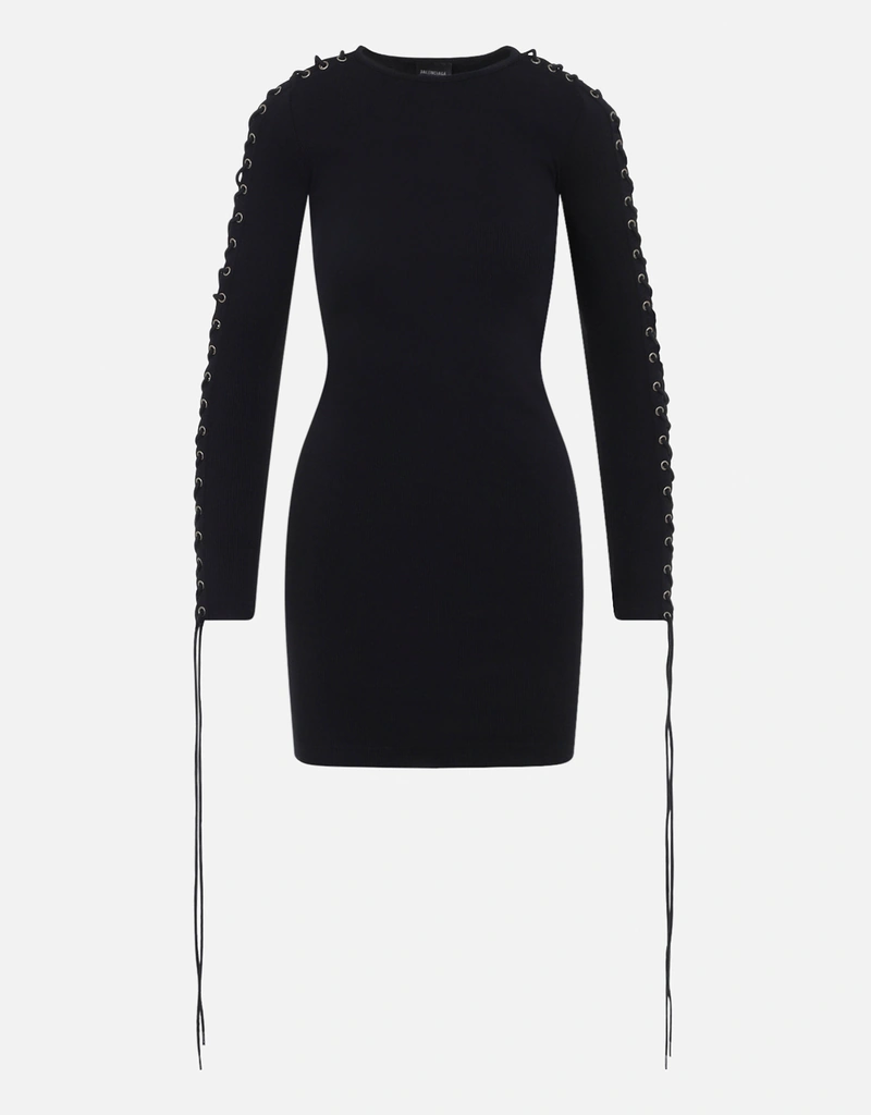 Balenciaga Lace-Up Long Sleeve Dress - Black - Women Balenciaga Lace-Up Long Sleeve Dress - Black - Women