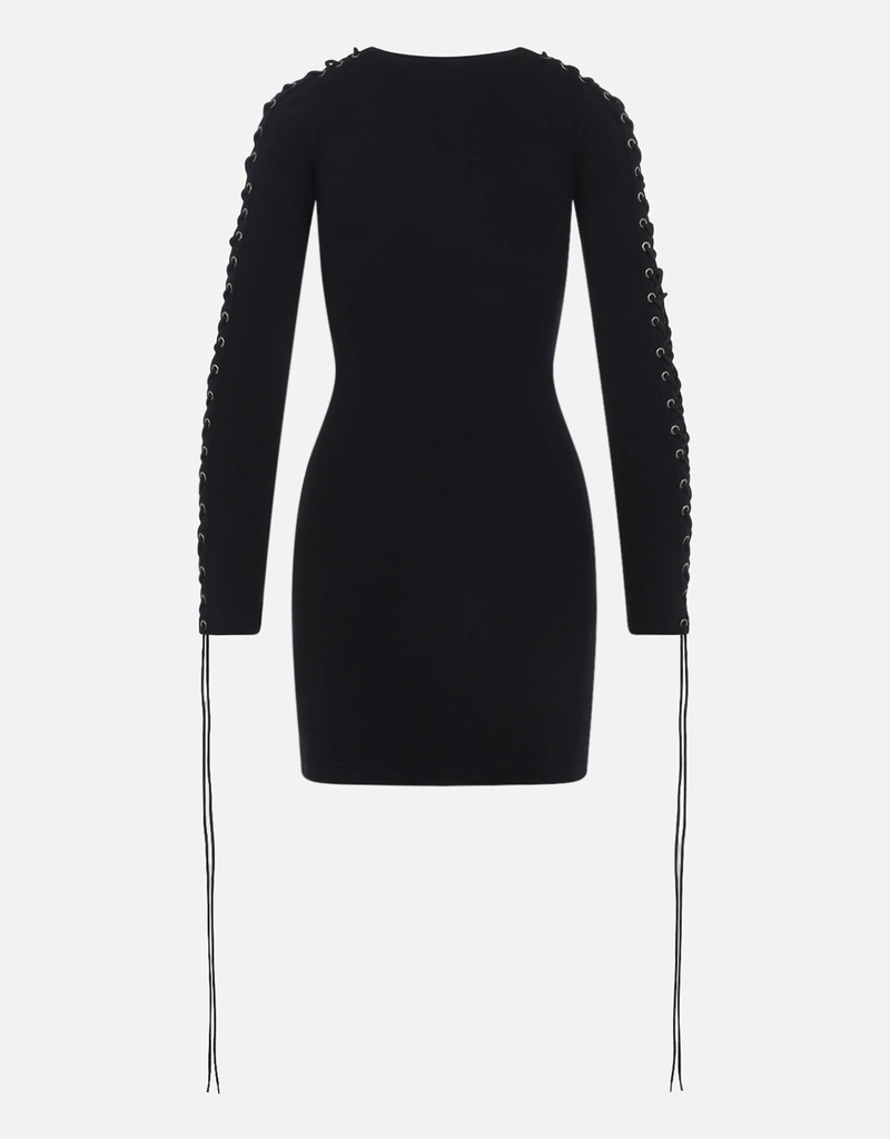 Balenciaga Lace-Up Long Sleeve Dress - Black - Women Balenciaga Lace-Up Long Sleeve Dress - Black - Women
