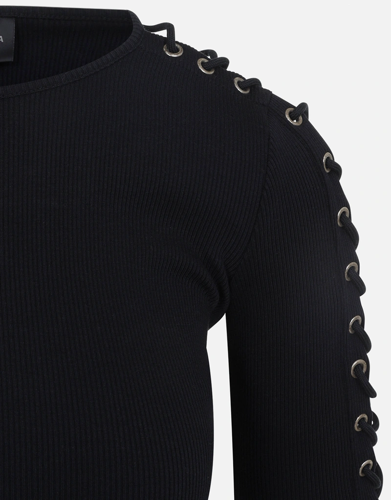 Balenciaga Lace-Up Long Sleeve Dress - Black - Women