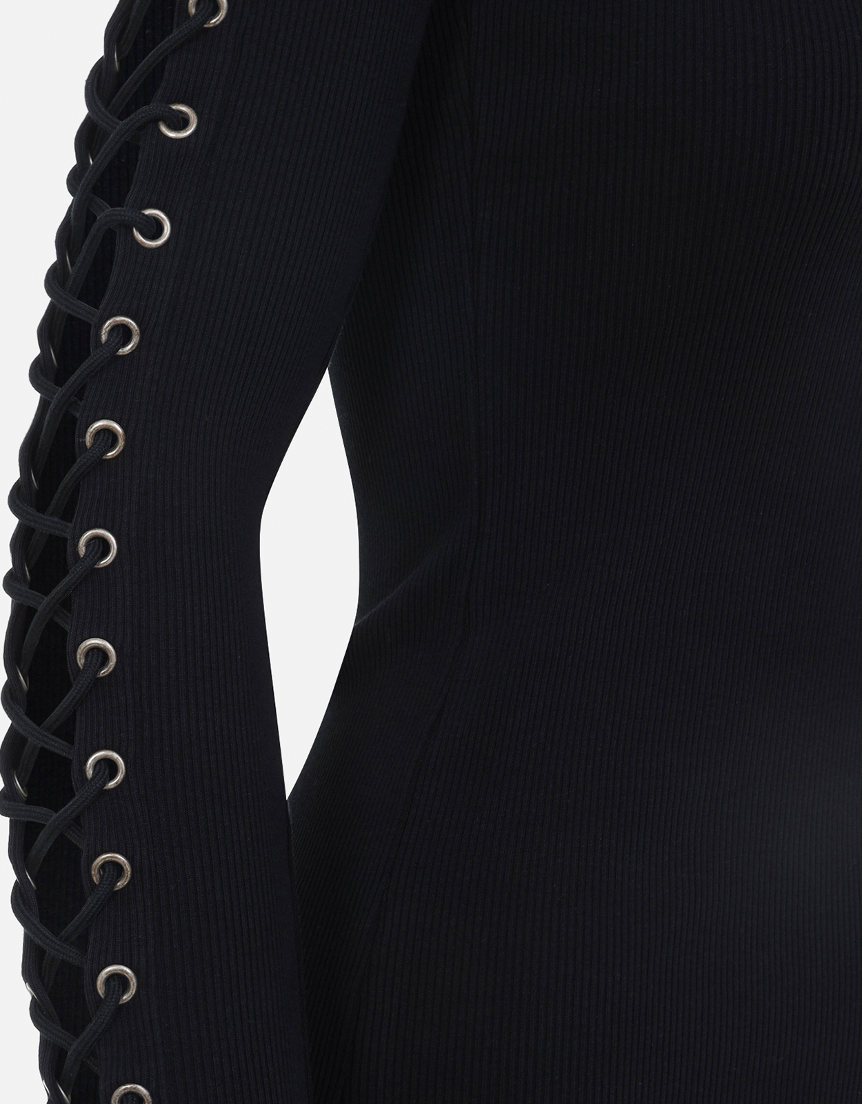 Balenciaga Lace-Up Long Sleeve Dress - Black - Women