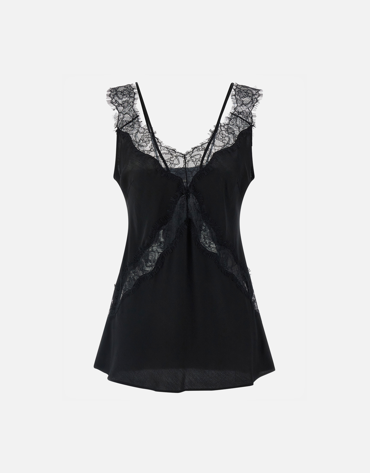 Pinko Lydia Viscose Tonal Lace Insert V-Neck Double Strap Top - IT 34