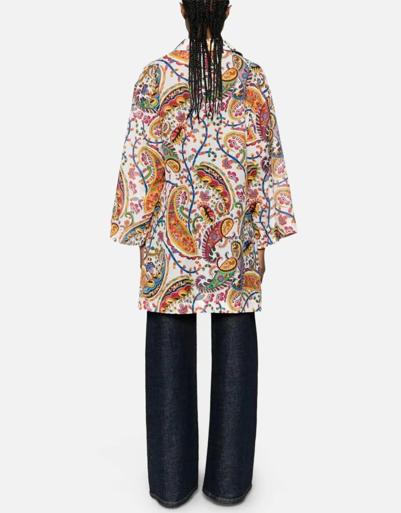 Etro ペイズリープリント コットン シルク Vネック ビーチ着物シャツ Etro ペイズリープリント コットン シルク Vネック ビーチ着物シャツ