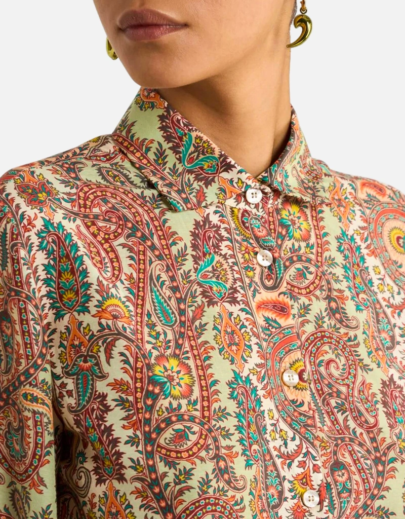 Etro Cotton-Blend Shirt With Leafy Paisley Motif (All New In