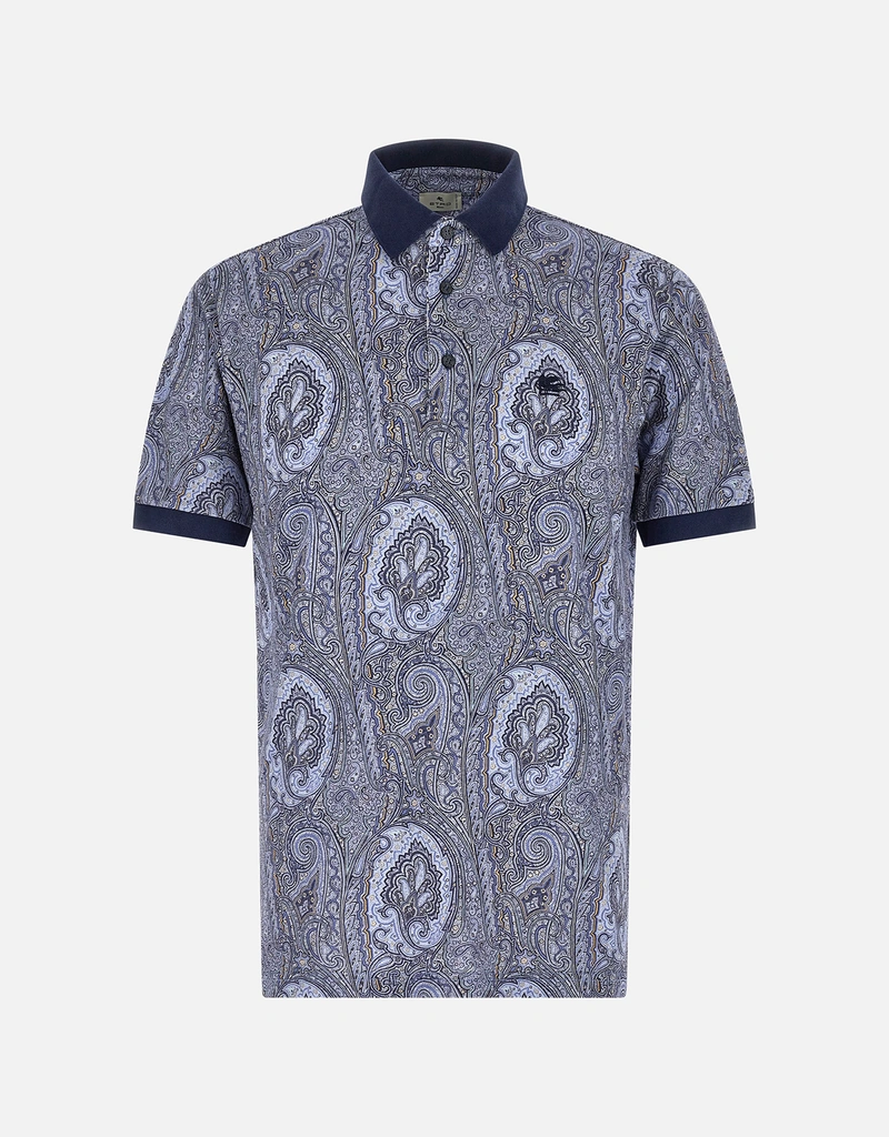 Etro メンズ コットンピケ アルニカペイズリーポロシャツ (すべての