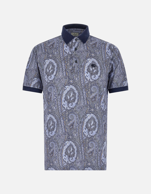 Etro メンズ コットンピケ アルニカペイズリーポロシャツ (すべての
