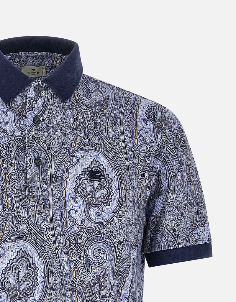 Etro メンズ コットンピケ アルニカペイズリーポロシャツ (すべての