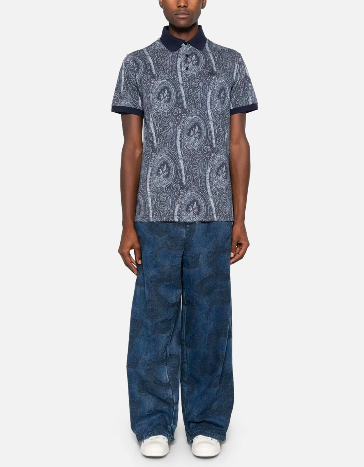 Etro メンズ オールオーバー フォリッジ コットン ポロシャツ (すべて Etro メンズ オールオーバー フォリッジ コットン ポロシャツ (すべて