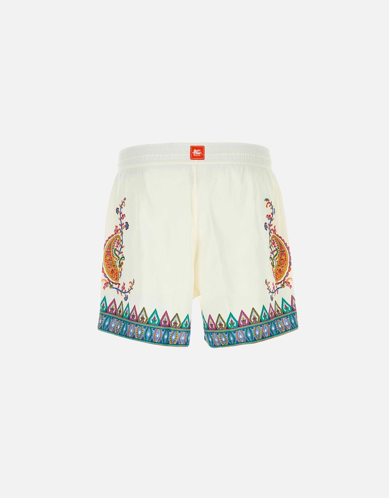 Etro メンズ ホワイト ポリエステル ペイズリープリント 水着ショーツ