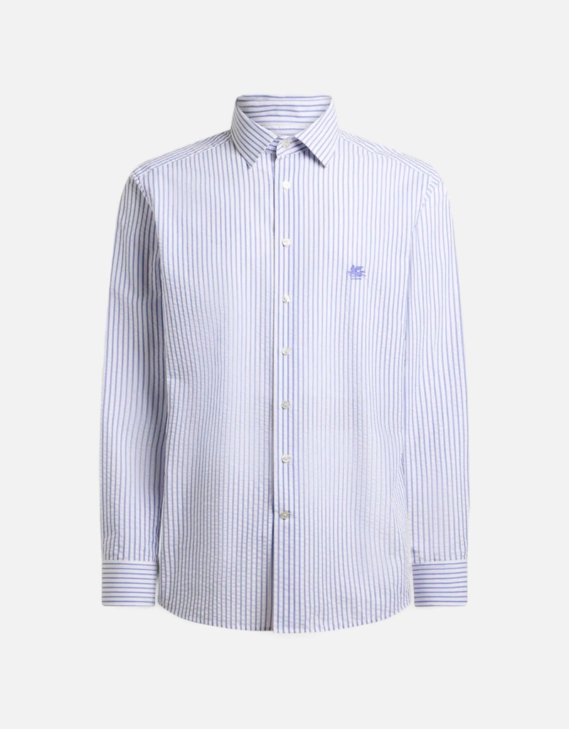Etro メンズ ストライプ コットン シアサッカー シャツ (すべての新品