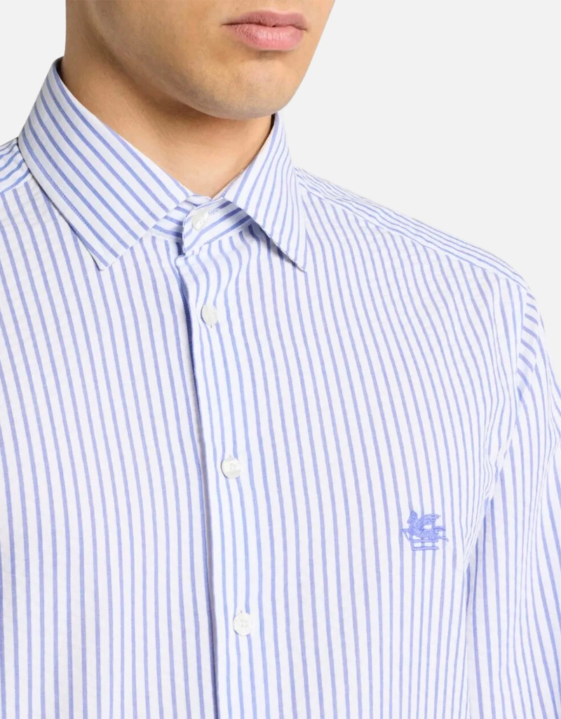 Etro メンズ ストライプ コットン シアサッカー シャツ (すべての新品