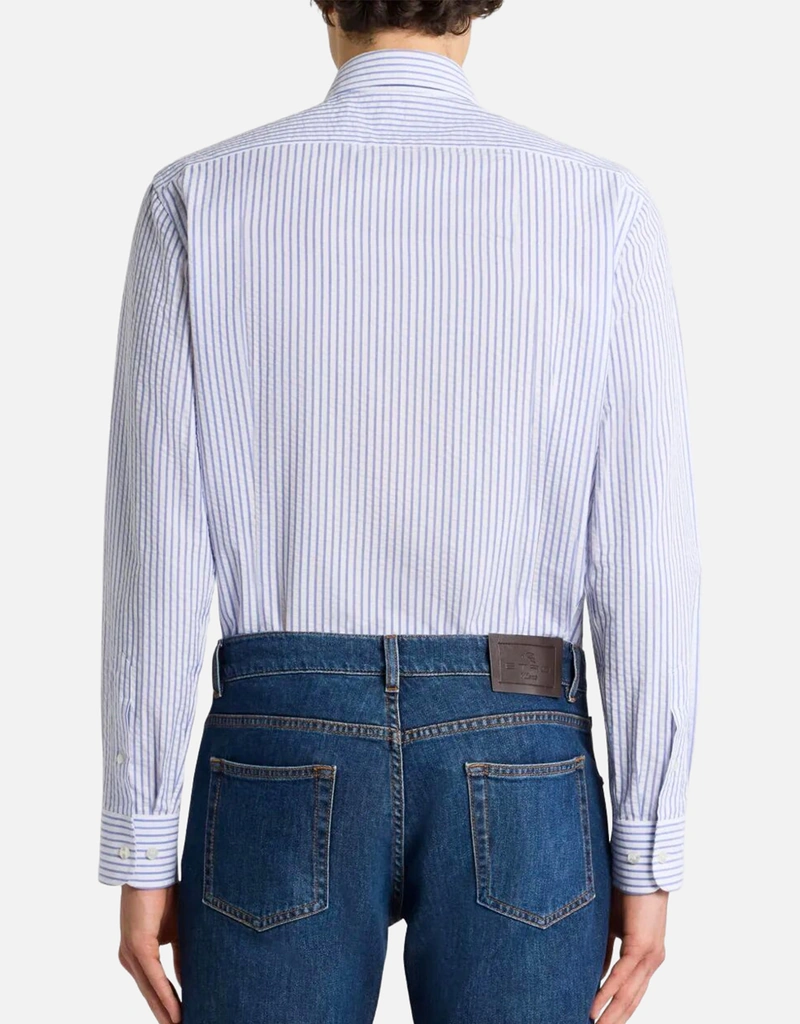 Etro メンズ ストライプ コットン シアサッカー シャツ (すべての新品