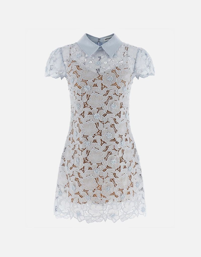 chinese dress ladies Short Sleeves Blue Guipure Lace Midi Dress – Frockalicious main image 1