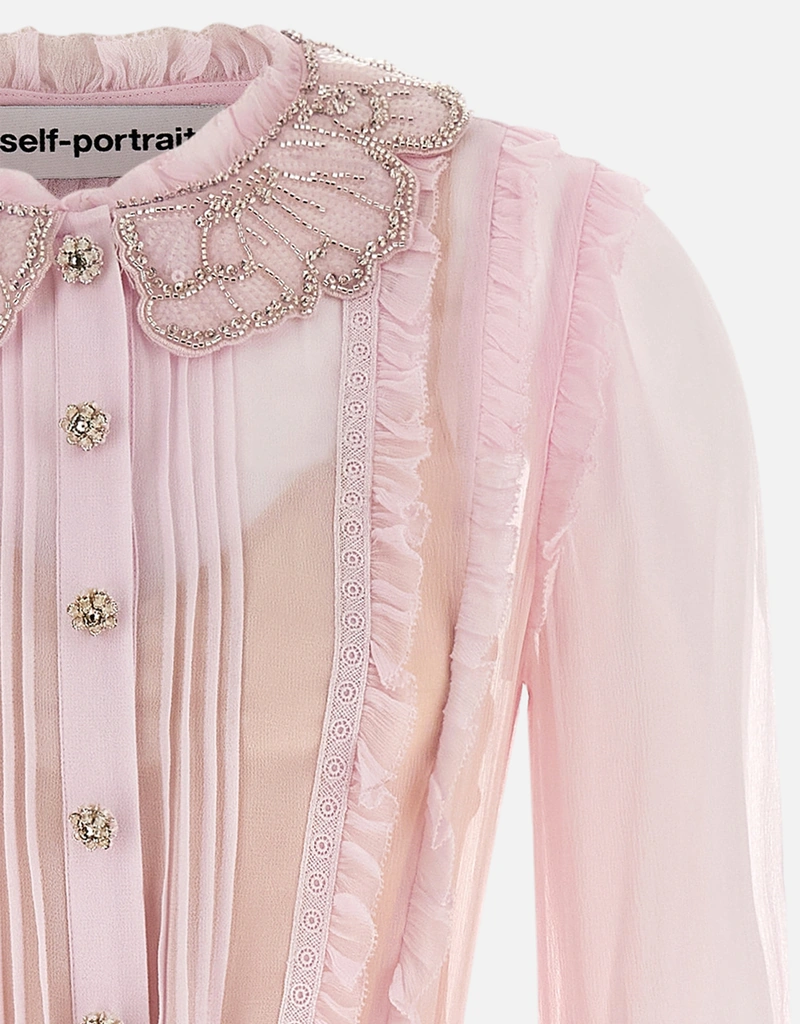 Self-Portrait ピンクプリーツジョーゼットミディドレス (すべての新品