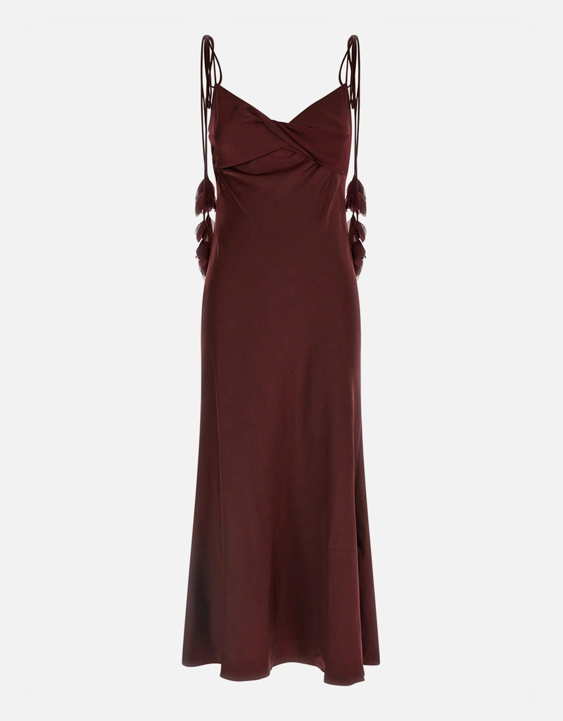 Self-Portrait Burgundy Satin Flower Midi Dress (All New In) IFCHIC.COM