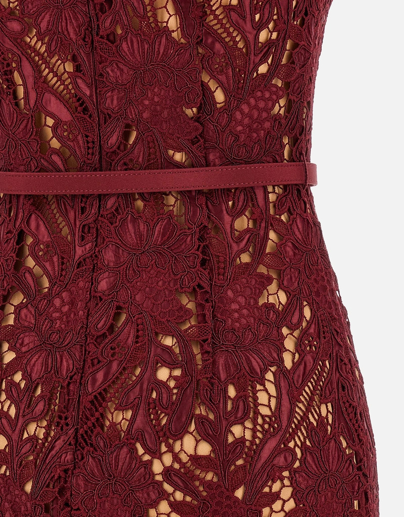 burgundy guipure lace midi dress Self-Portrait floral Lace Midi Dress main image 0
