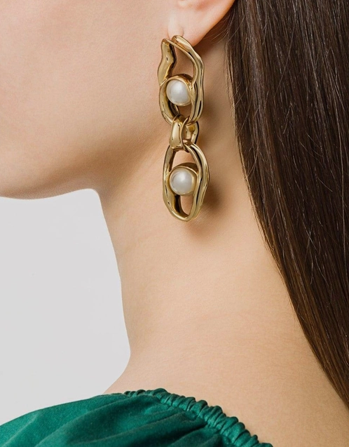 Gold Liquid Chain Pearl Earrings
