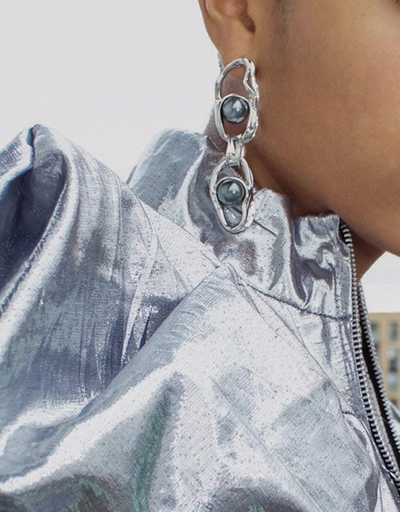 Silver Liquid Chain Pearl Earrings