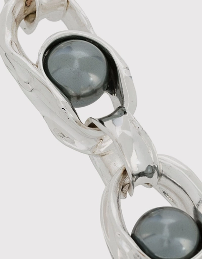 Silver Liquid Black Pearl Chain Bracelet