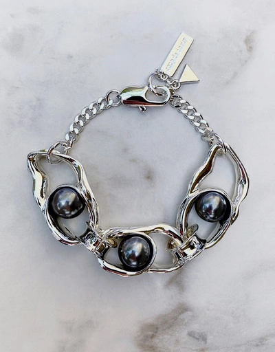 Silver Liquid Black Pearl Chain Bracelet