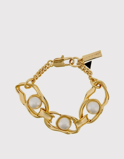 Gold Liquid White Pearl Chain Bracelet