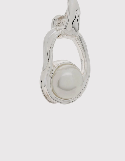 Silver Liquid White Pearl Drop Earrings