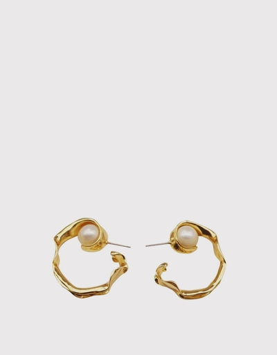 Gold Liquid Pearl Hoop Earrings