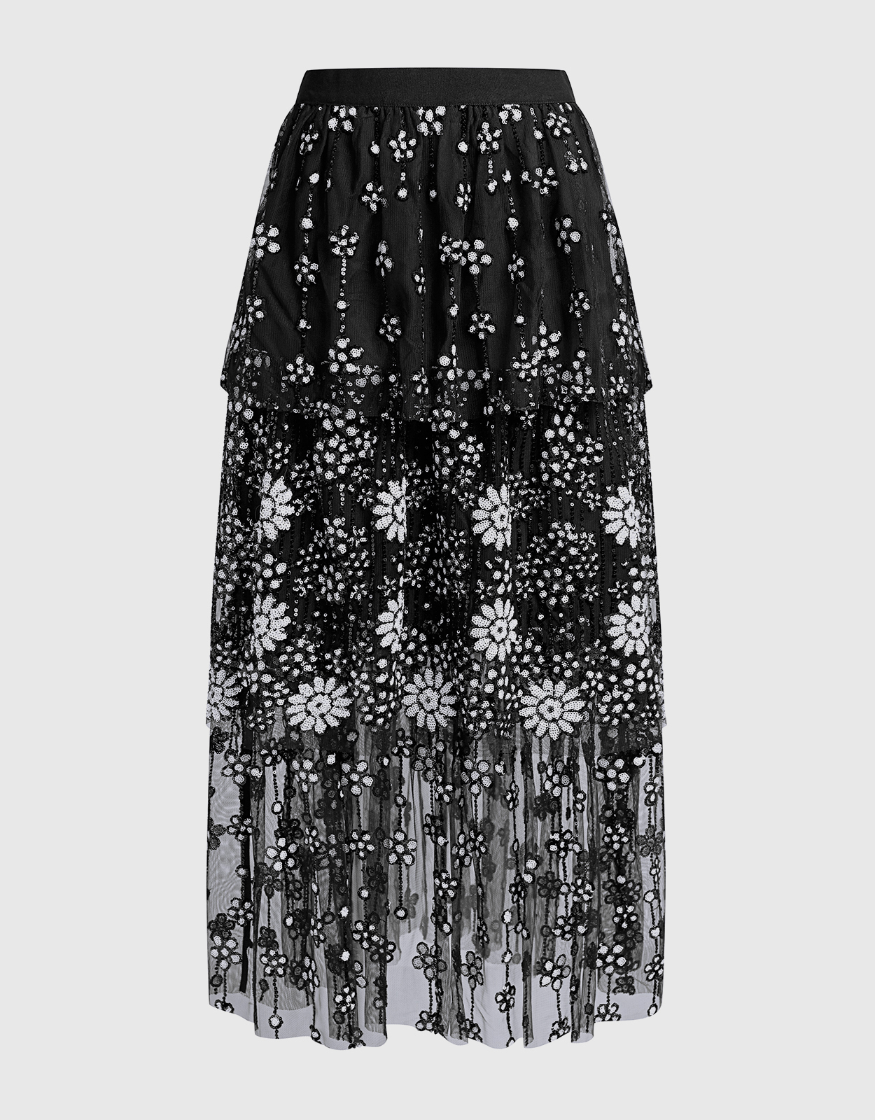 Self-Portrait Starlet Deco Sequin Tiered Midi Skirt (Skirts,Midi) IFCHIC.COM